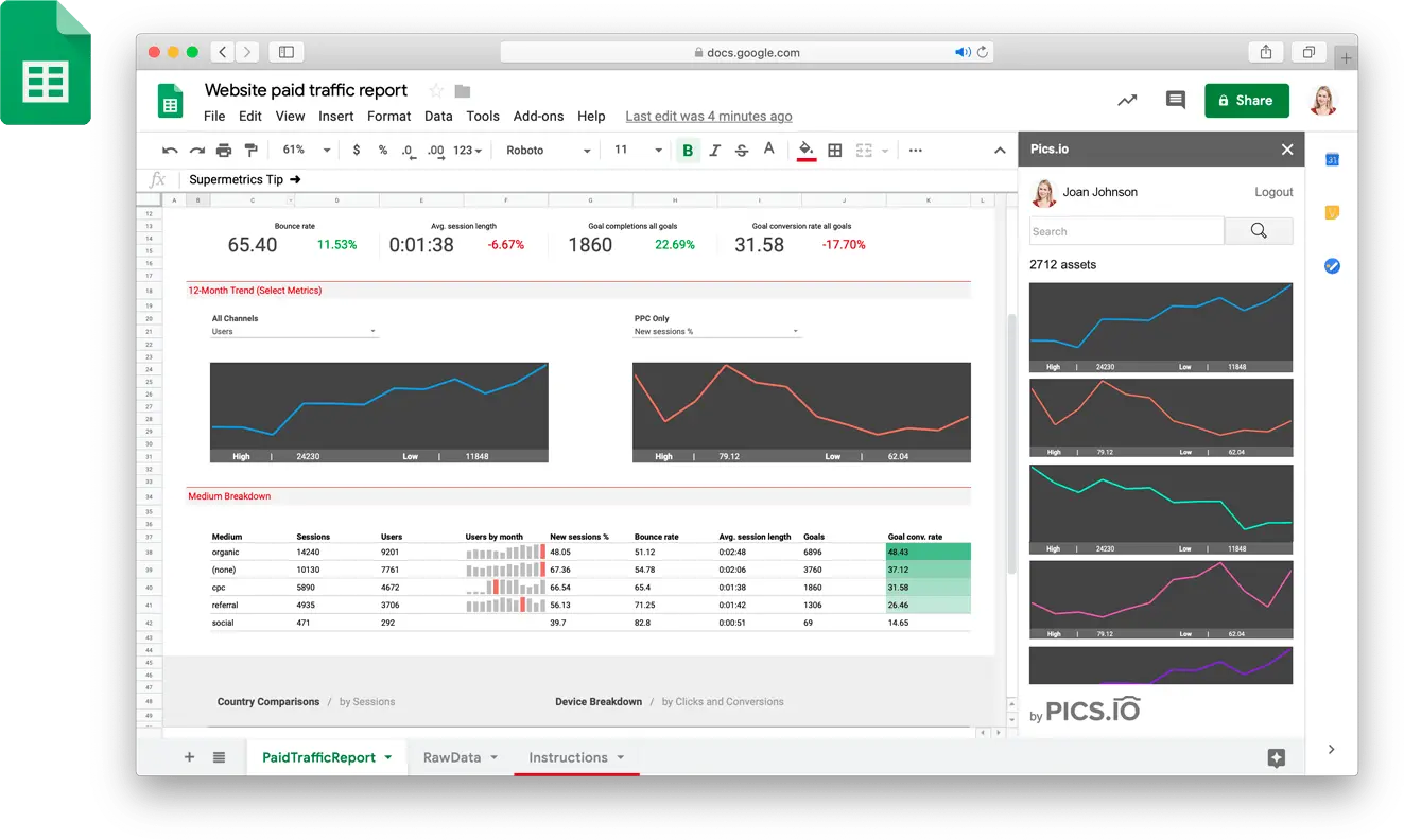 Pics.io extension for Google Sheets