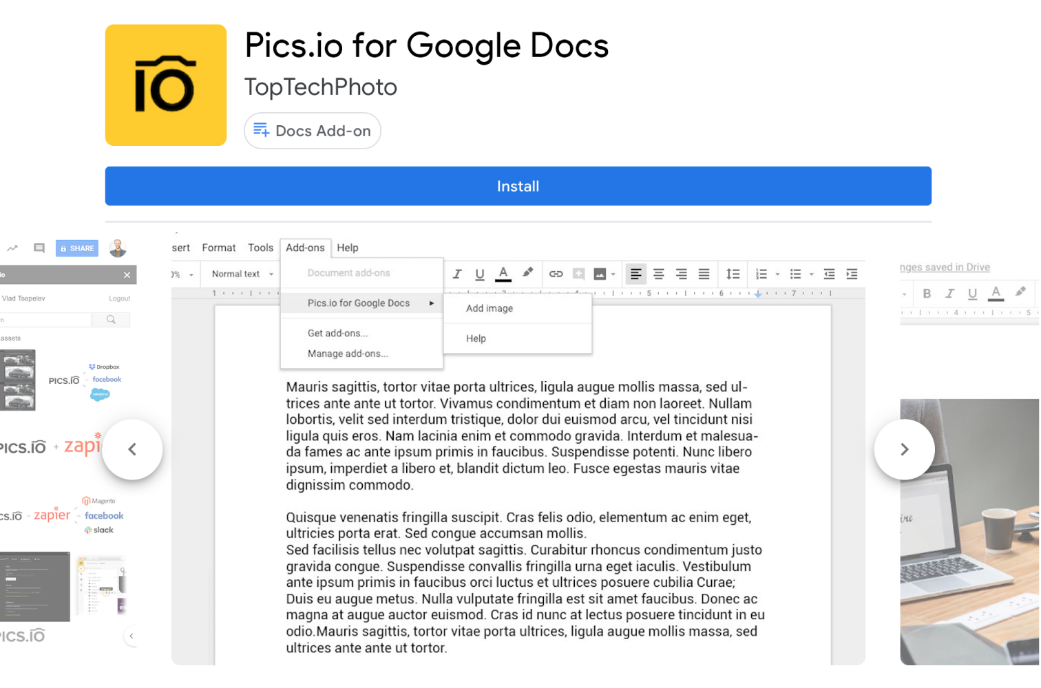 Pics.io-Zusatzmodul für Google Docs