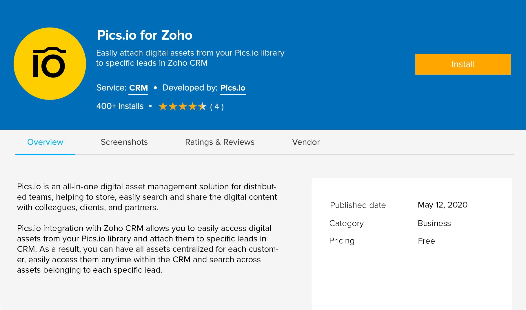 Pics.io-Plugin für Zoho CRM