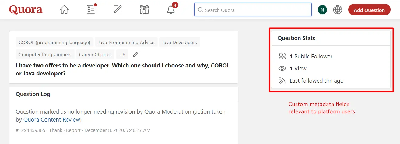 Quora custom fields
