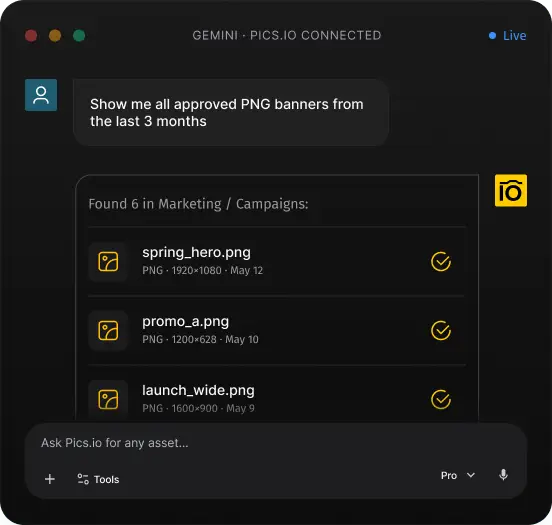 Gemini connected to Pics.io