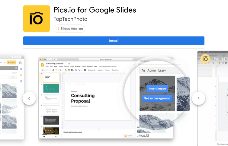 Pics.io Zusatzmodul für Google Slides