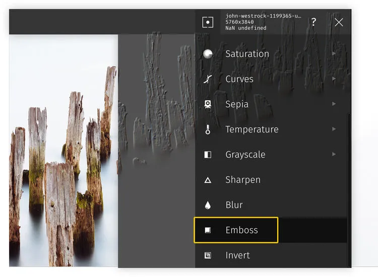 Embossing images with Raw.pics.io